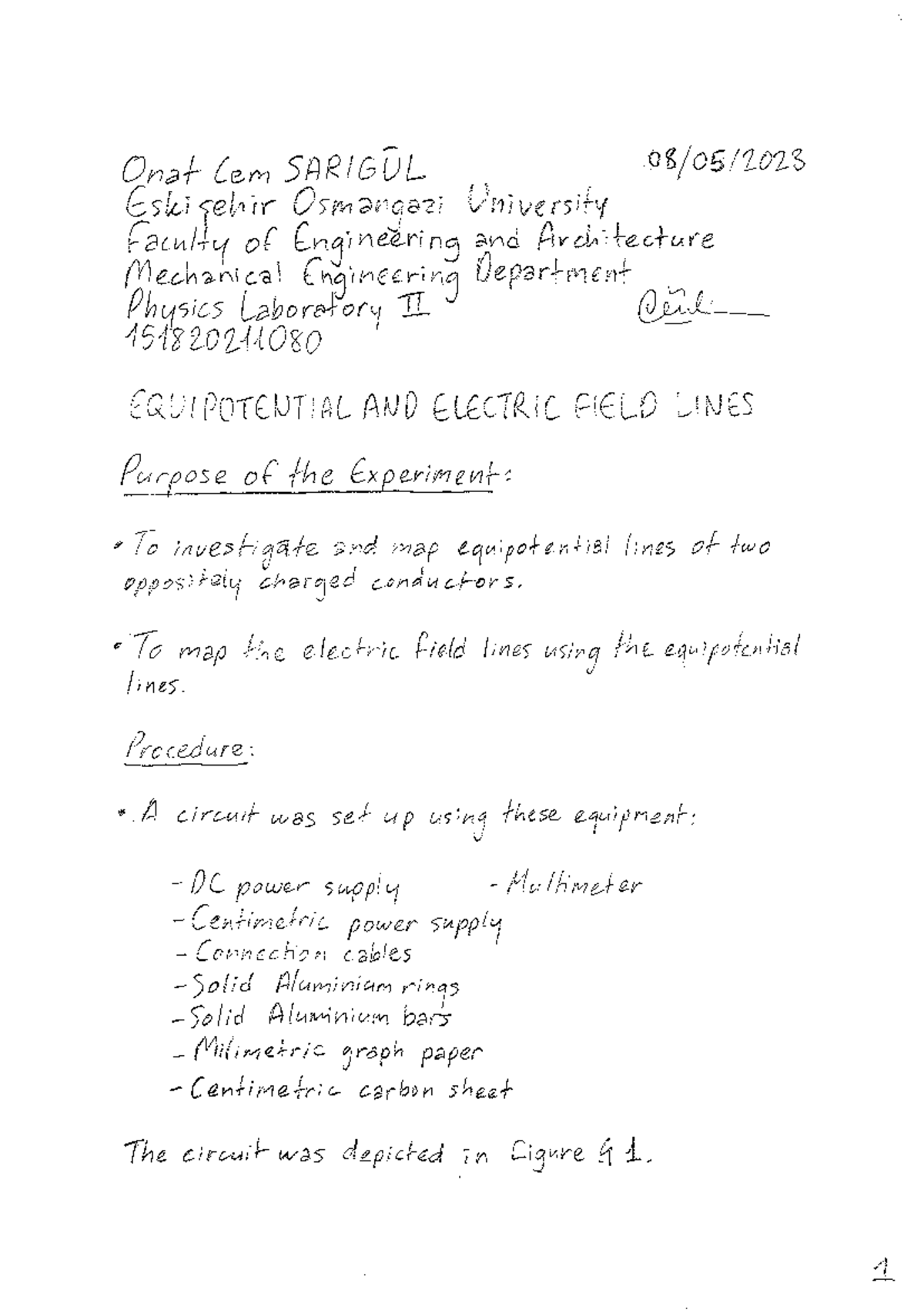 Physics Laboratory II Equipotential and Electric Field Lines
