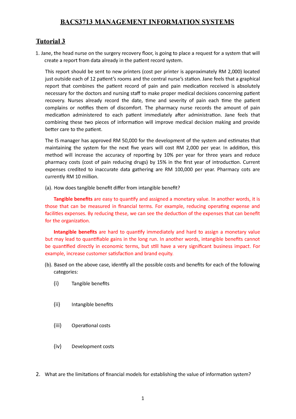 All Managing Information System Tutorial 3 And Answers Tutorial 3