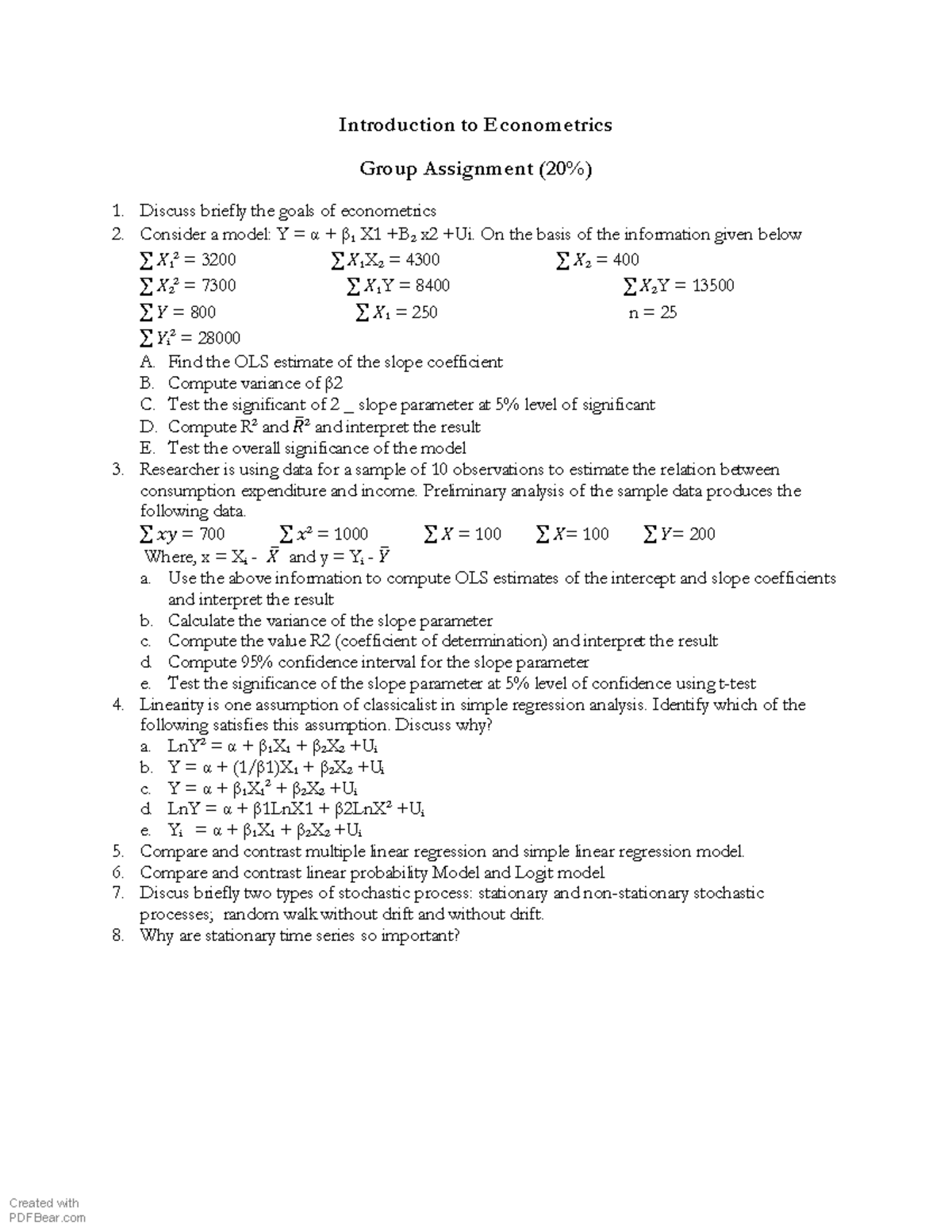 econometrics assignment example