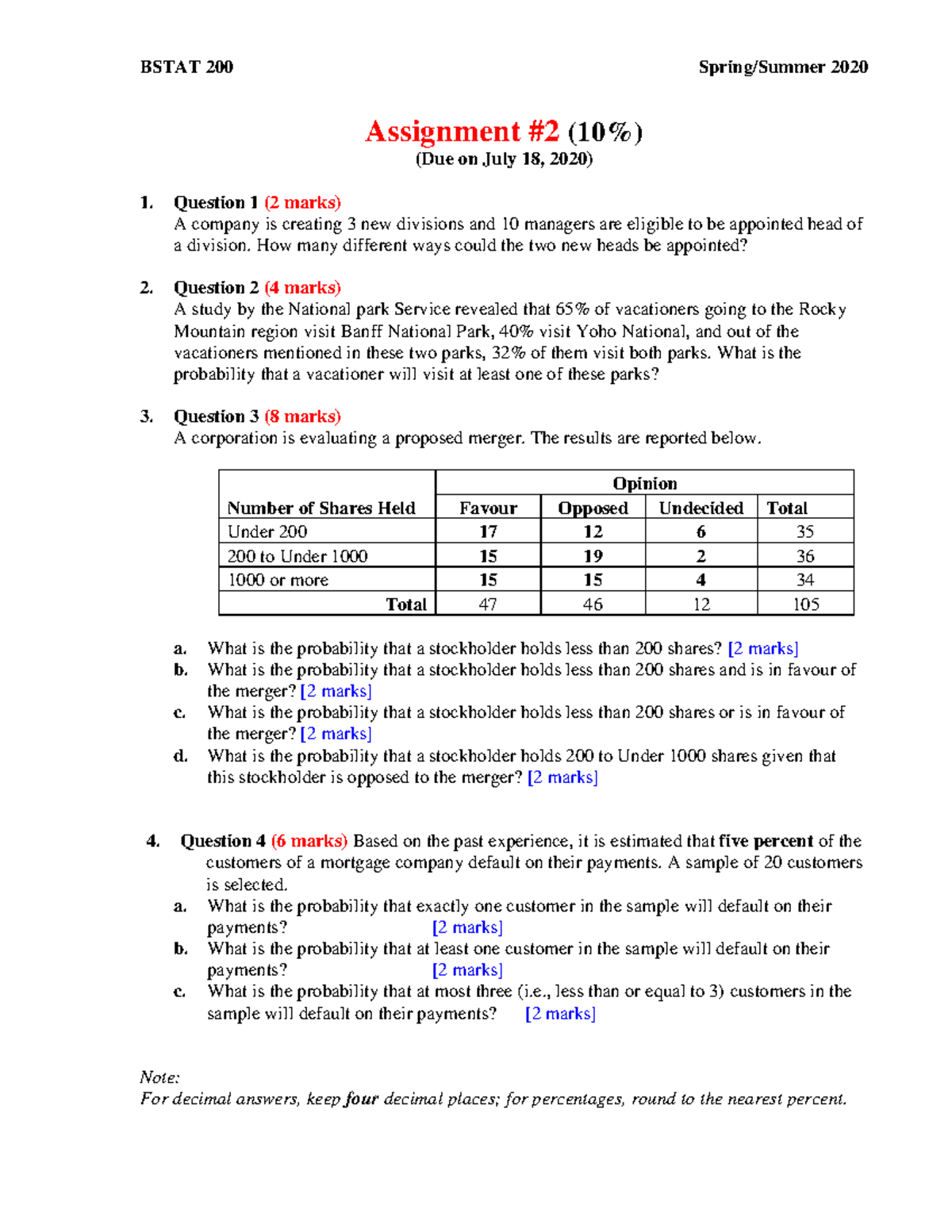 Bstat 200-Assignment 2 -S20 - BSTAT 200 Spring/Summer 2020 Assignment ...