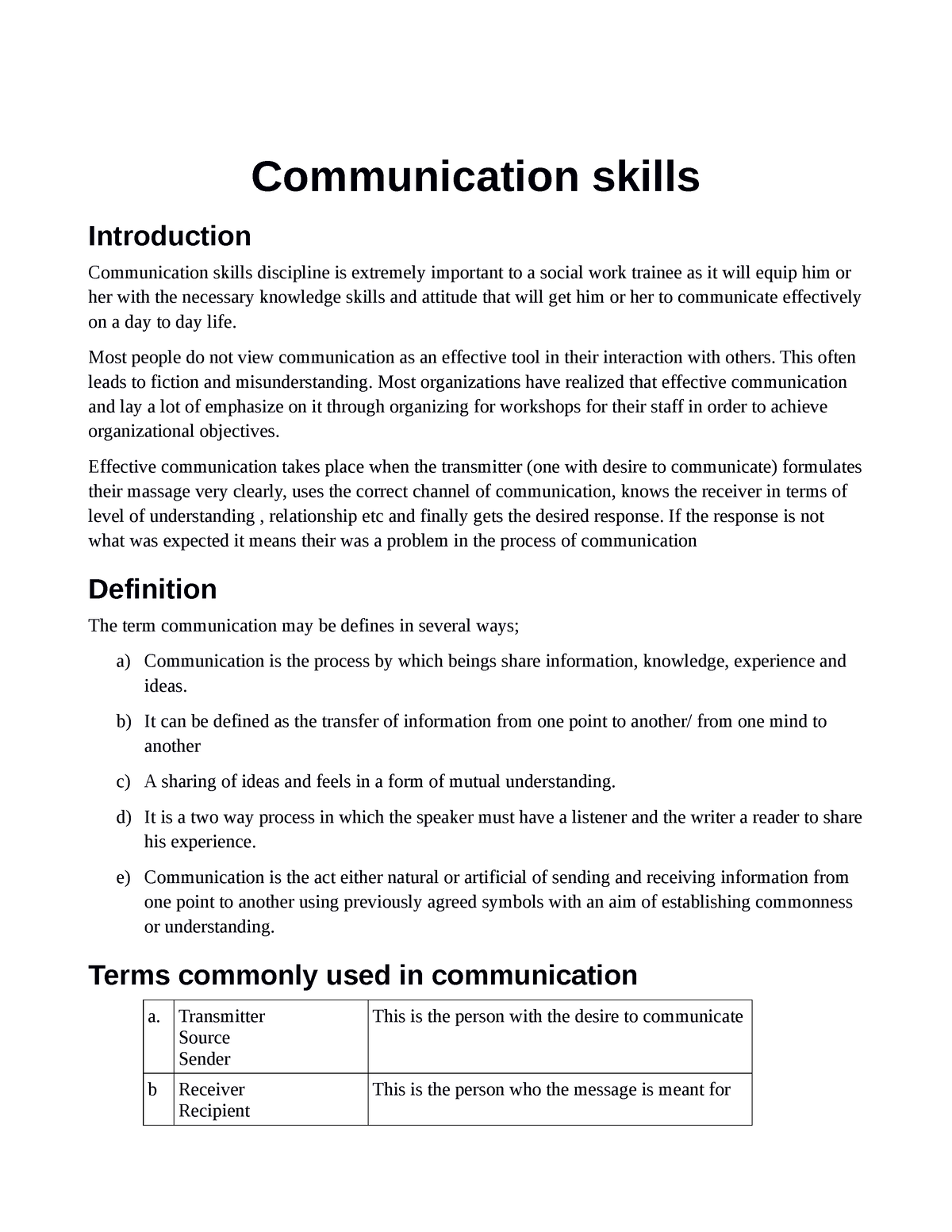 communication skills literature review