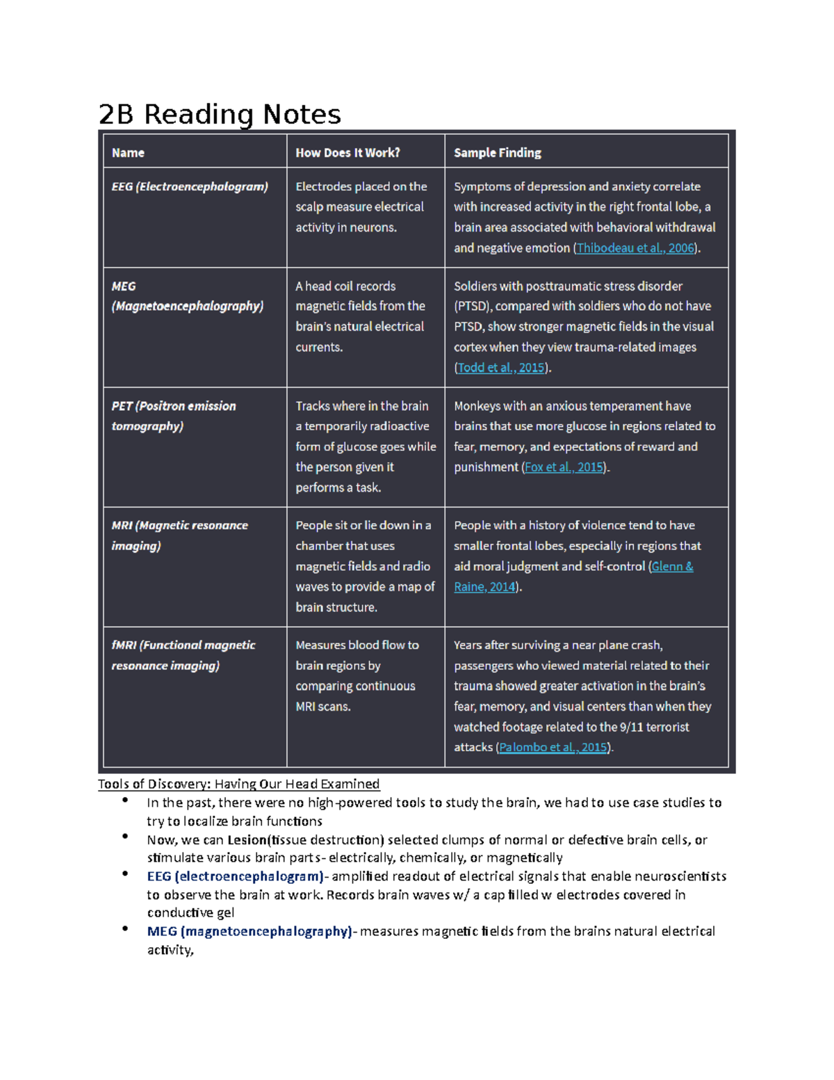 Psych Reading Notes Chapter 2 - 2B Reading Notes Tools of Discovery ...