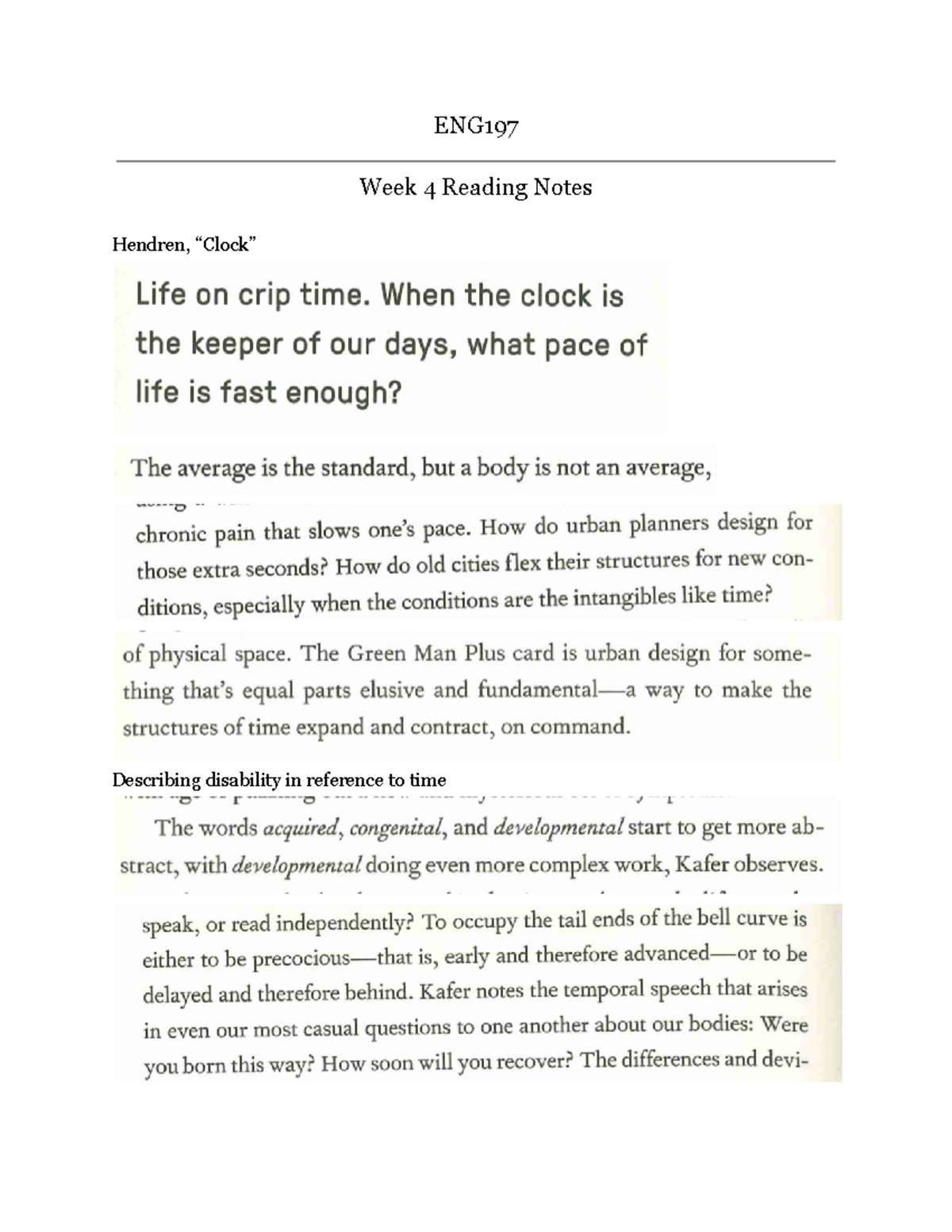 ENG197 Week 4 Reading Notes ENG Week 4 Reading Notes Hendren, “Clock