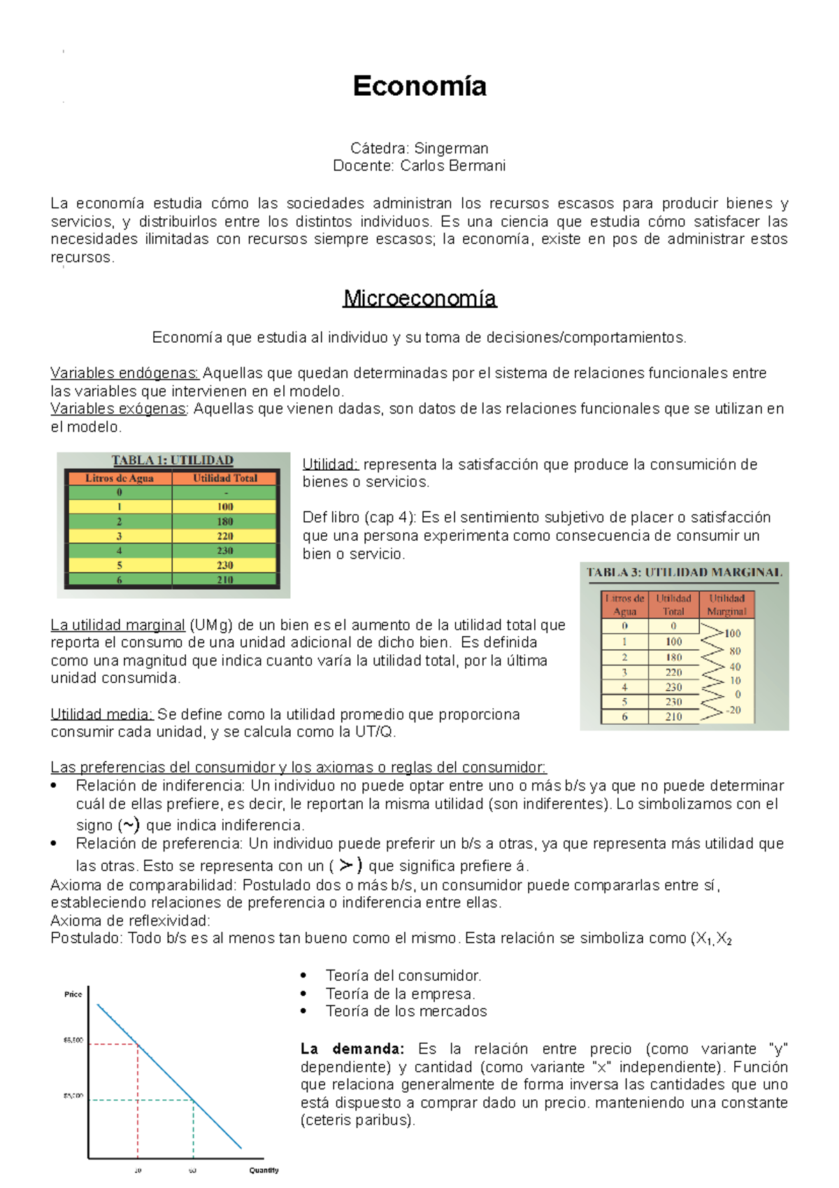 Economía - Economía Cátedra: Singerman Docente: Carlos Bermani La ...