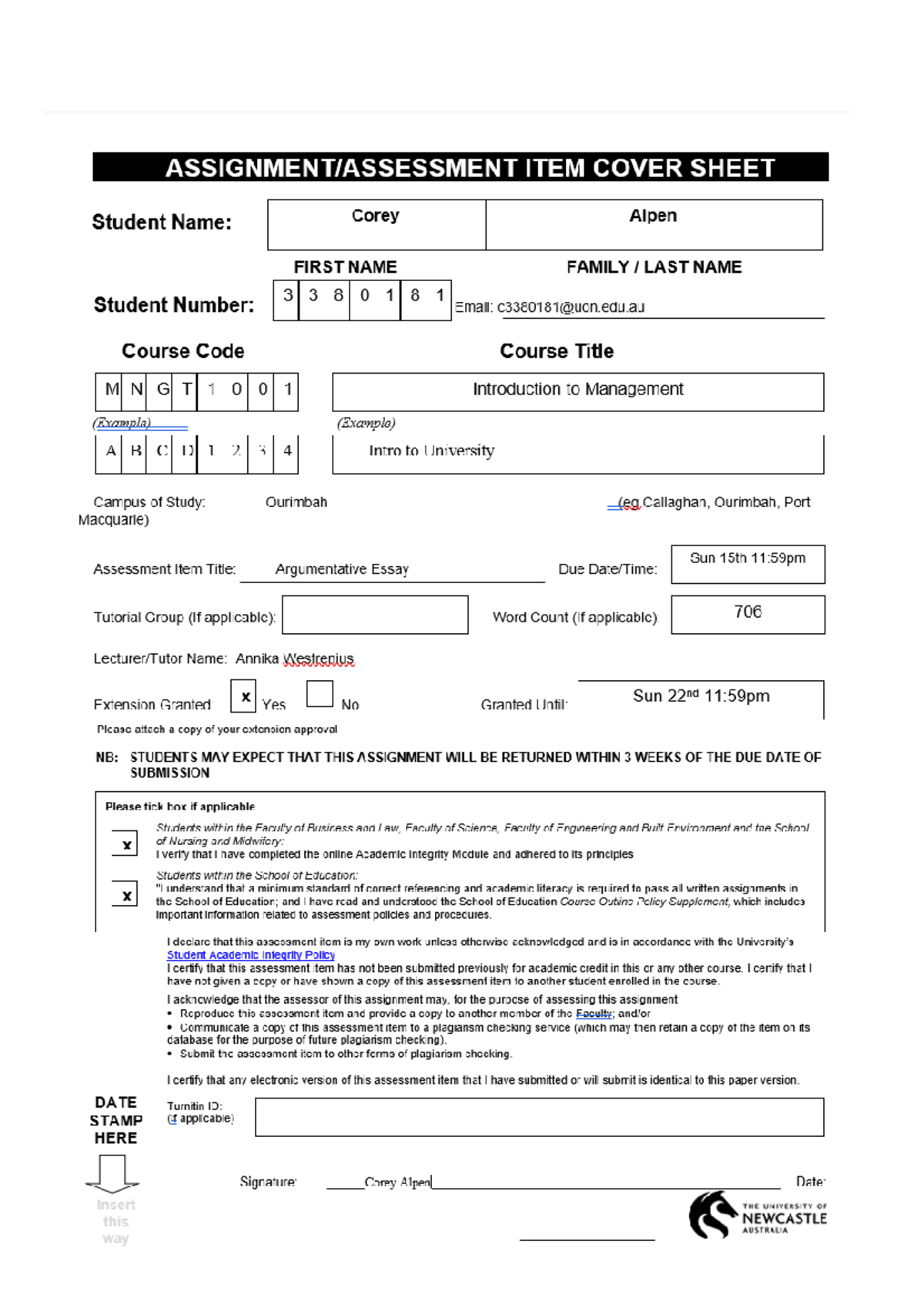 Argumentative Essay - MNGT1001 - Working from home undermine ...