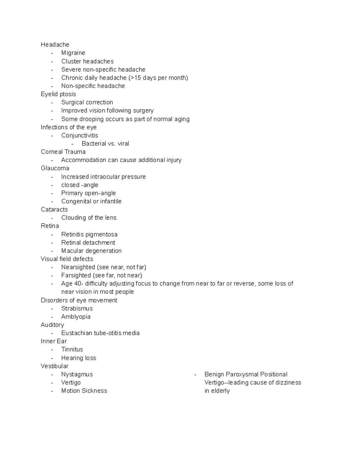 Sensory - Headache - Migraine - Cluster headaches - Severe non-specific ...