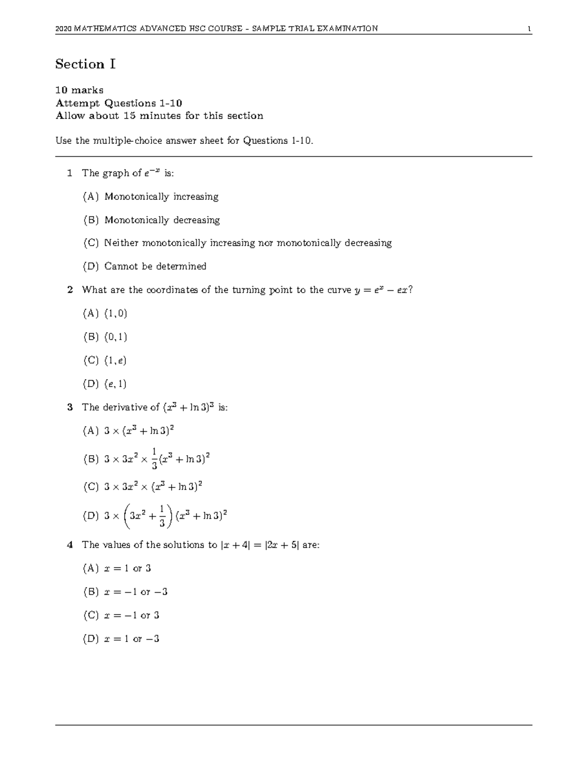 Conquer ADV Paper 3 Maths advanced trial Section I 10 marks Attempt