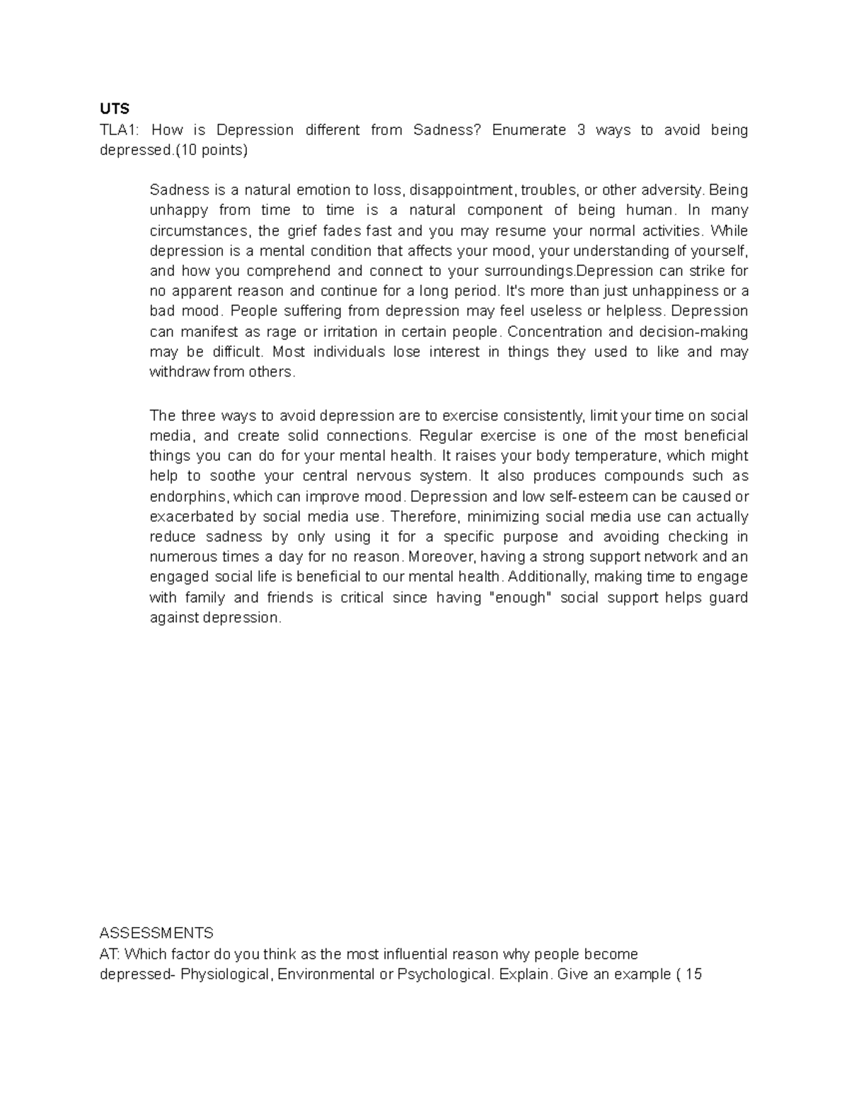 UTS- Depression - UTS TLA1: How is Depression different from Sadness ...