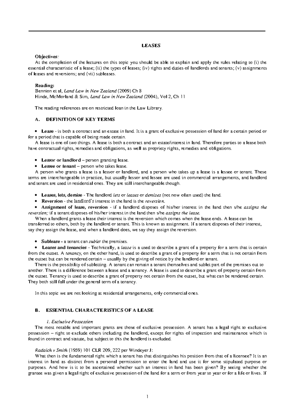 Leases - Lecture notes only - LEASES Objectives: At the completion of ...