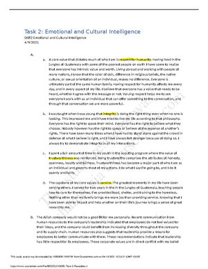 D082 Task 1 - Emotional And Cultural Intelligence - D082 Task 1 ...