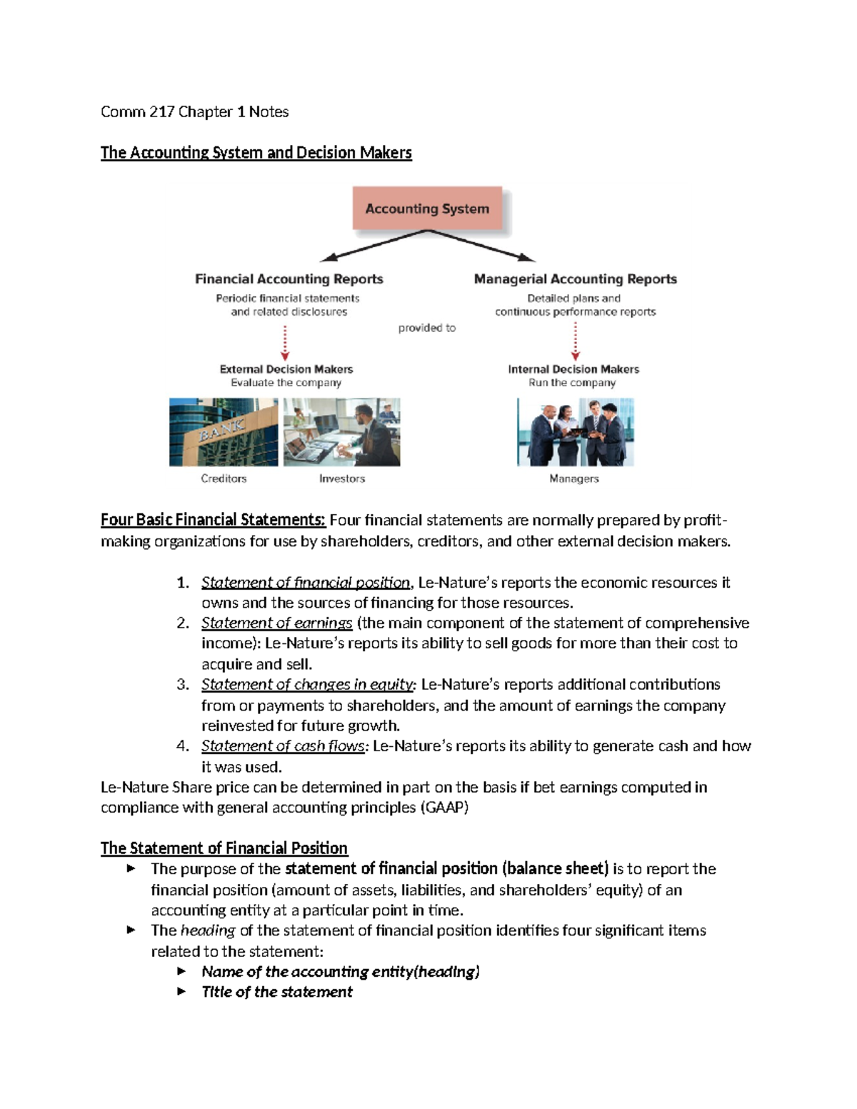 COMM217:Chapter 1 Notes - Comm 217 Chapter 1 Notes The Accounting ...