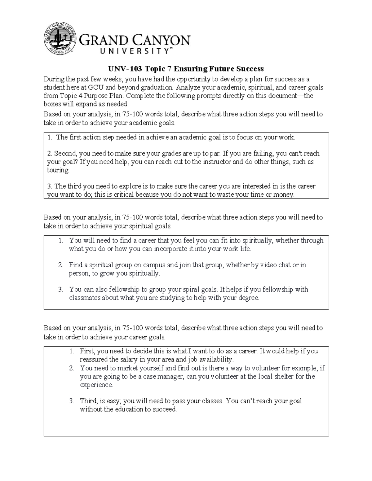 Unv 103 Topic 5 Unv 103 Topic 7 Ensuring Future Success During The