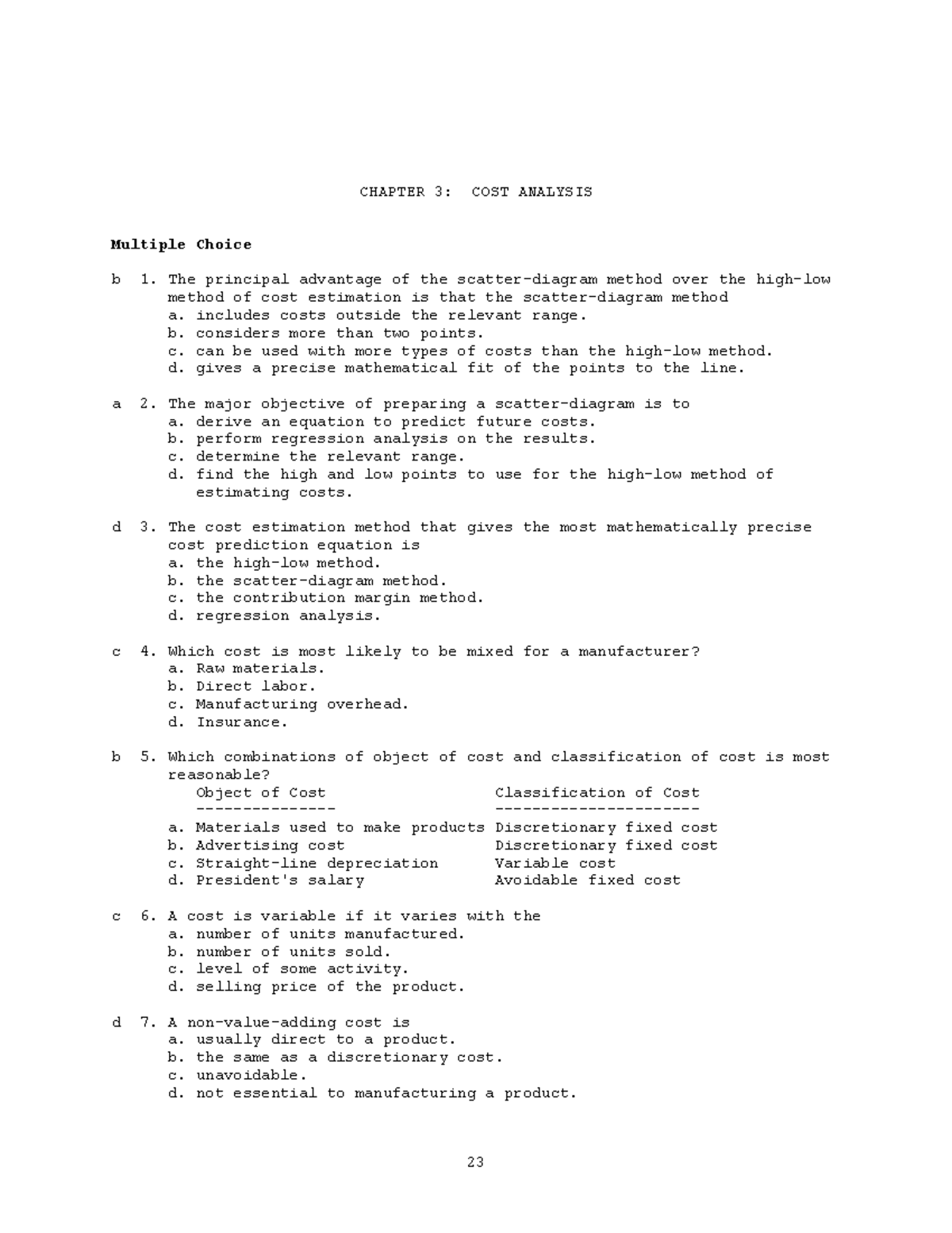 COST MANAGEMENT cost analysis - CHAPTER 3: COST ANALYSIS Multiple ...