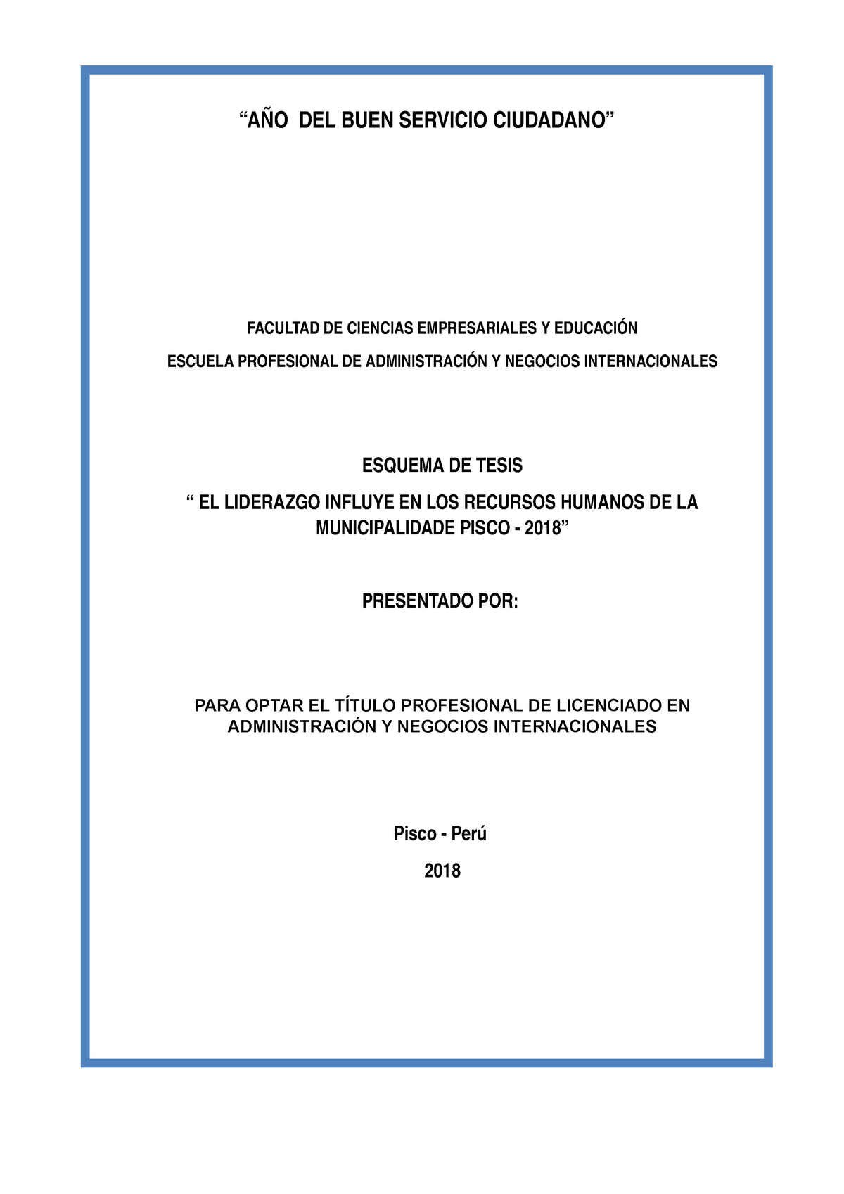 Proyecto DE Tesis - PARA Optar EL Título Profesional DE Licenciado EN ...