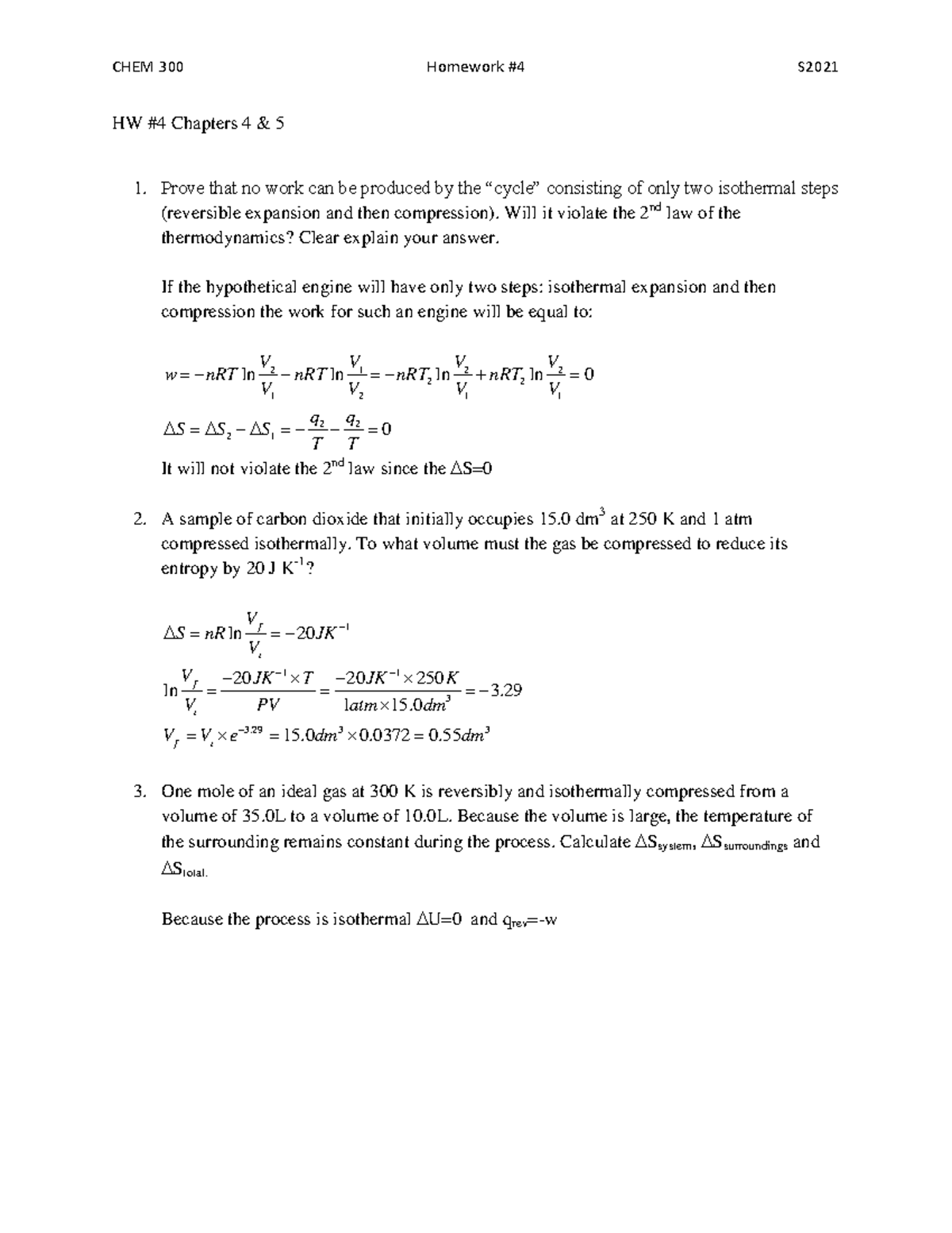 HW 4 solutions S21 - n/a - HW #4 Chapters 4 & 5 Prove that no work can ...