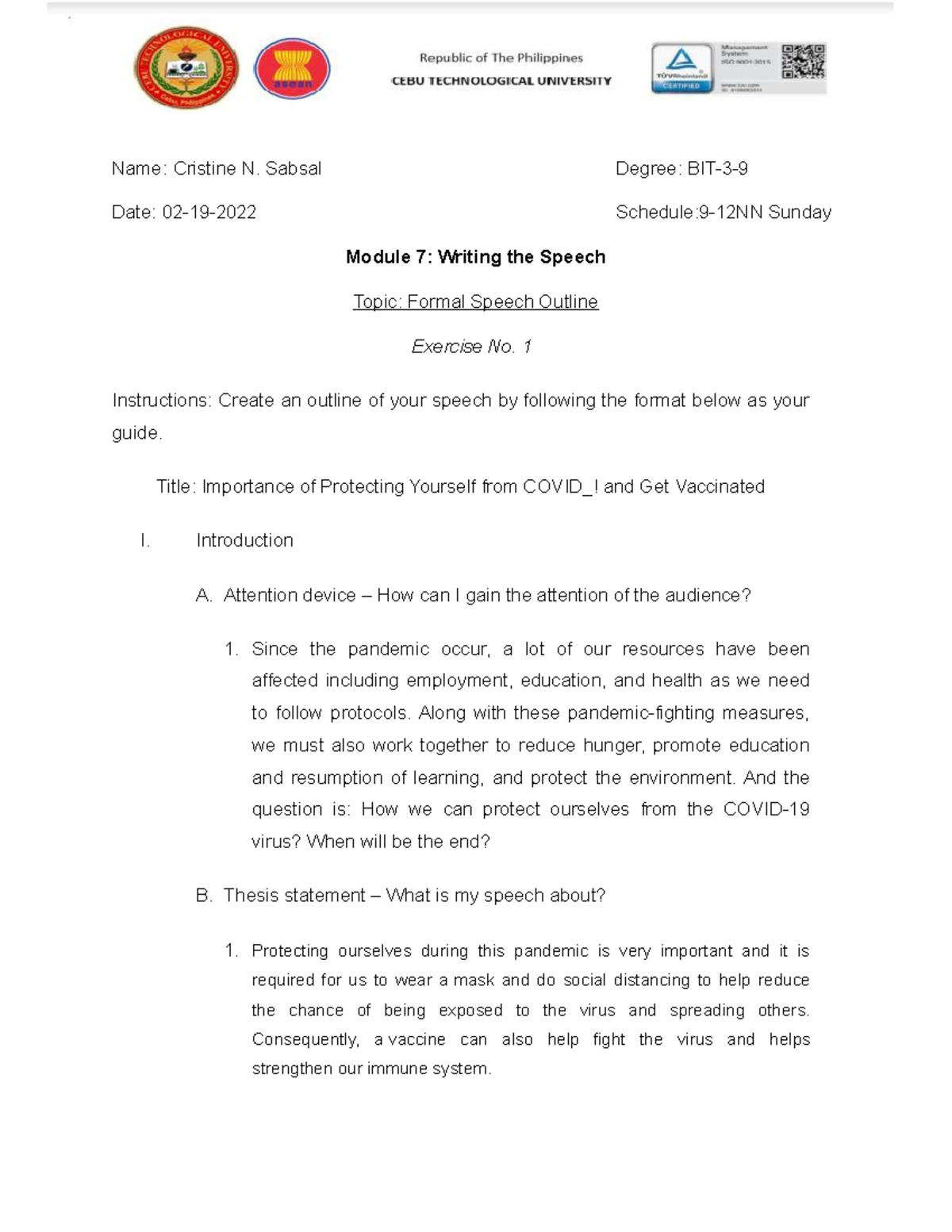 Cristine Sabsal - Module 7 Exercise no. 1 - Copy - Name: Cristine N ...