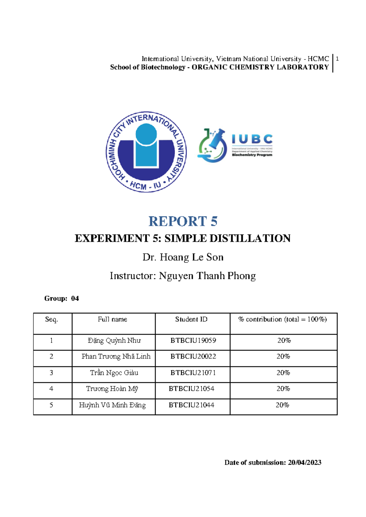 Report Organic Chem Lab School Of Biotechnology Organic Chemistry Laboratory Report 5 Report Organic Chem Lab School Of Biotechnology Organic Chemistry Laboratory Report 5