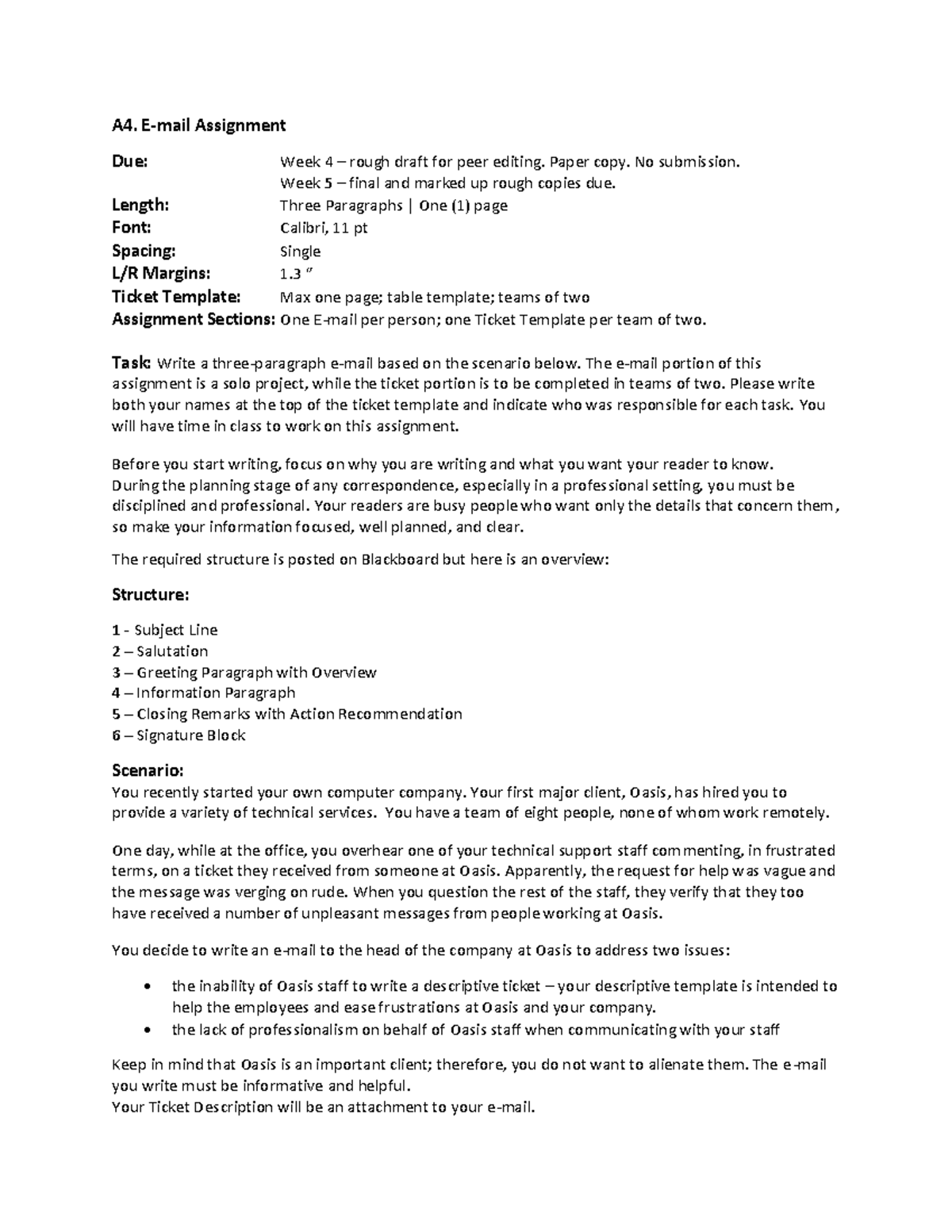 CST Scenario - Assgn - A4. E-mail Assignment Due: Week 4 – rough draft ...