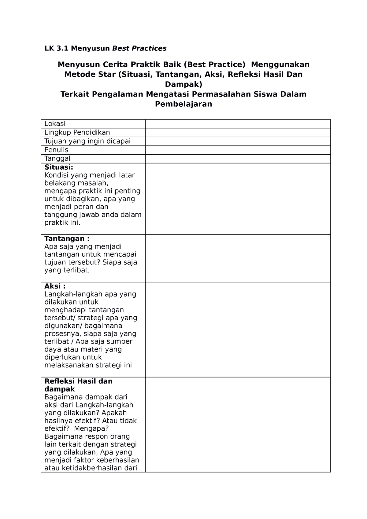 LK 3.1 Menyusun Best Practices - LK 3 Menyusun Best Practices Menyusun ...