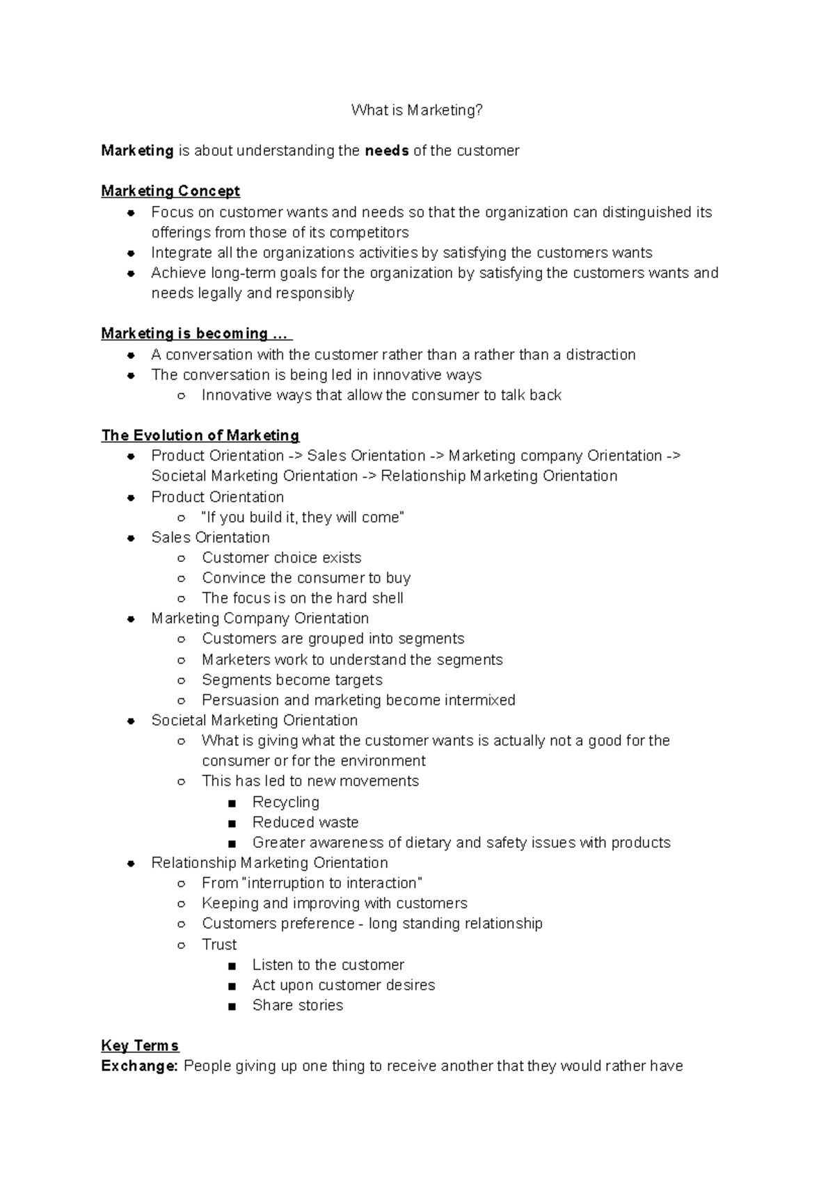 Marketing Notes - MKT 100 review content - What is Marketing? Marketing ...