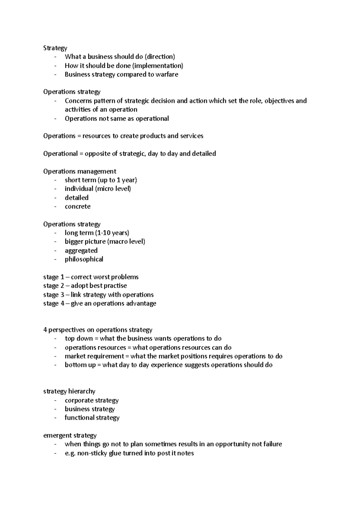 Strategy - Lecture notes 2 - Strategy - What a business should do ...