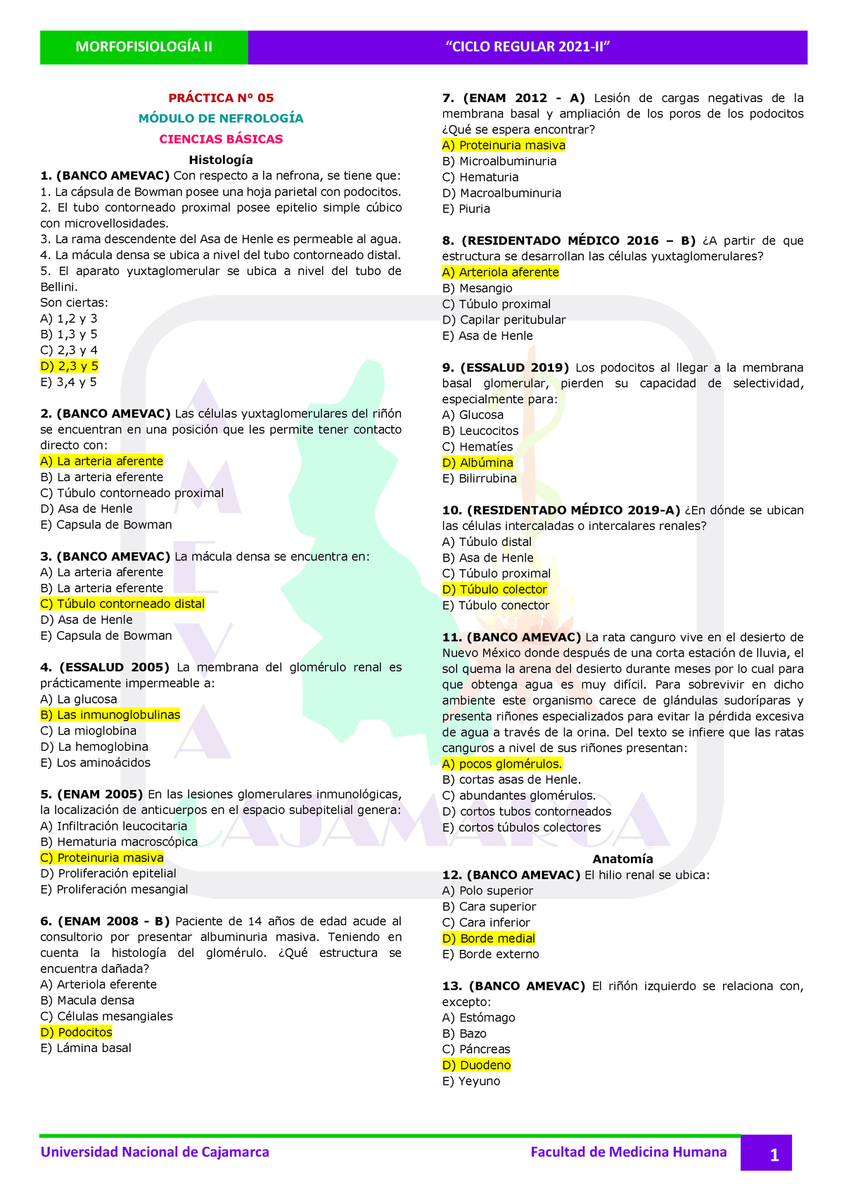 #05 ( Claves) Nefrología ( Ciencias Básicas) - PR¡CTICA N∞ 05 M”DULO DE ...