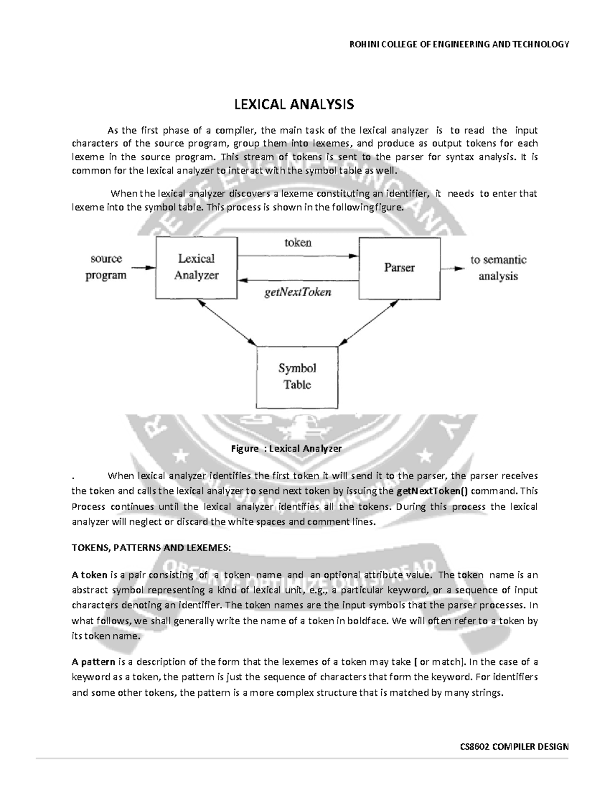 2Compiler Design - LEXICAL ANALYSIS As The First Phase Of A Compiler ...