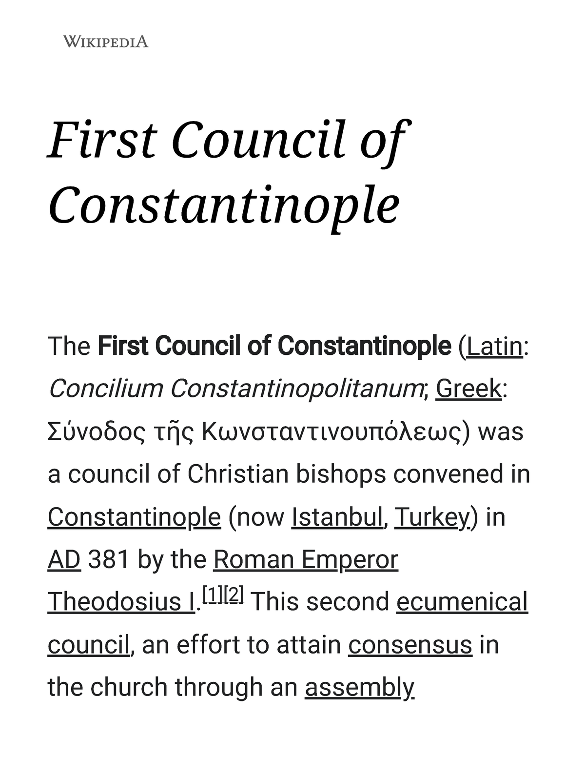 First Council of Constantinople - Wikipedia - First Council of ...