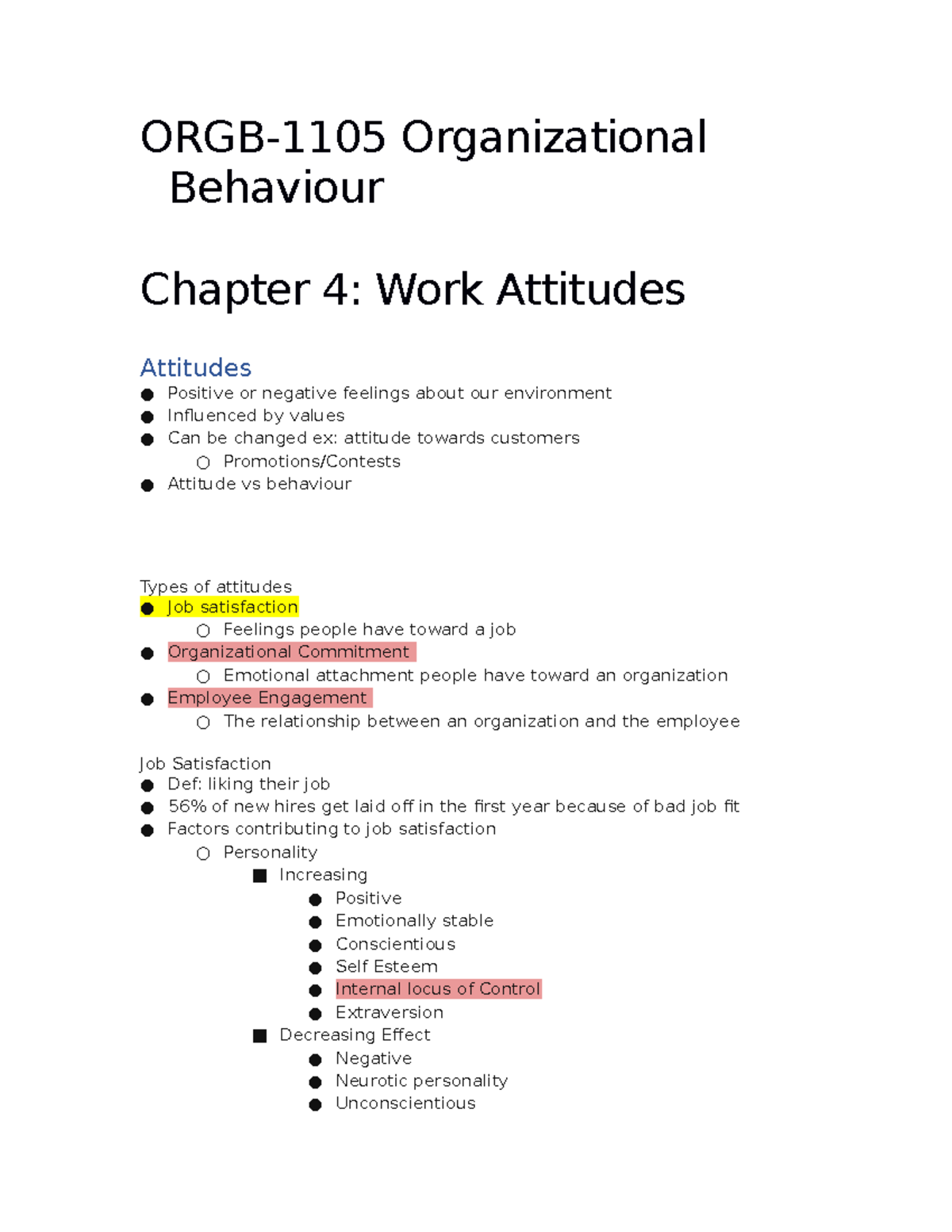 OB Lecture Notes Ch4,5,11,14 - ORGB-1105 Organizational Behaviour ...