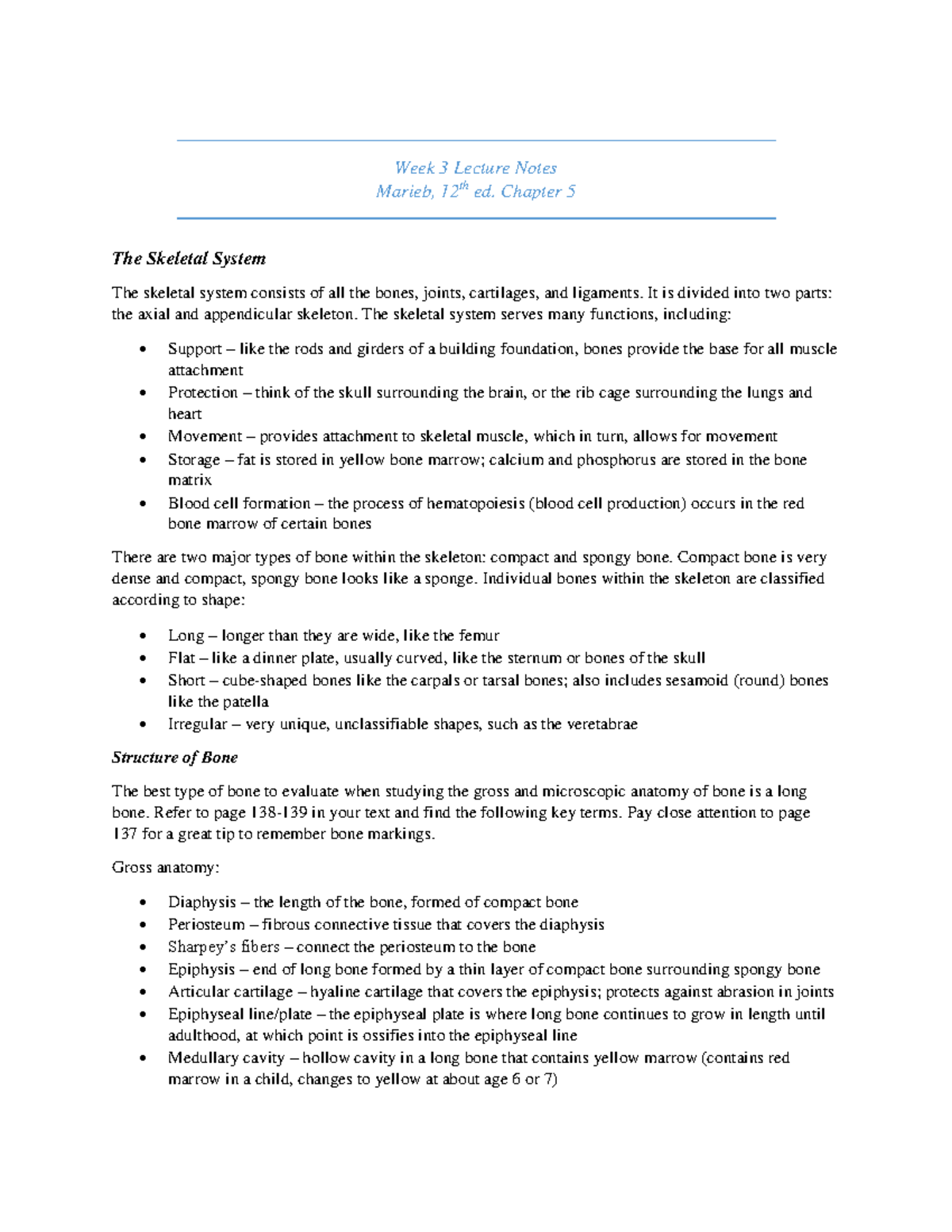 Week 3 Lecture Notes - Week 3 Lecture Notes Marieb, 12th ed. Chapter 5 ...