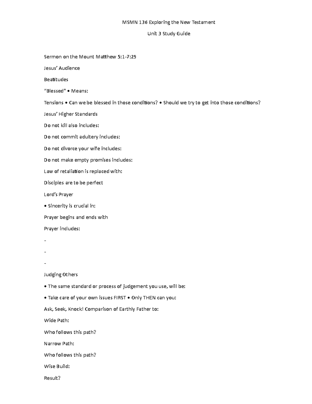 Unit 3 Study Guide - Week 3 Lecture Notes - MSMN 136 Exploring the New ...