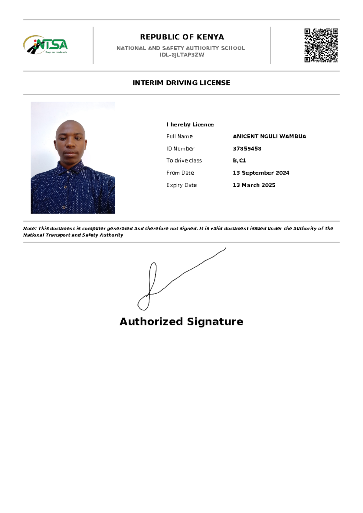 IDL 8 Jltap 3ZW Interim Driving License Barchelor Of Arts REPUBLIC 