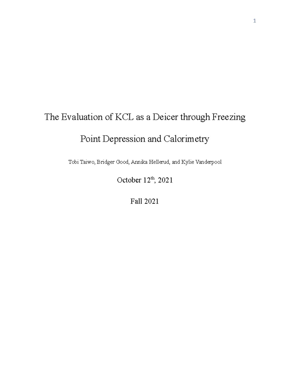 Chem Lab Report 3 (Deicer) CHEM 1066 the U of M Studocu