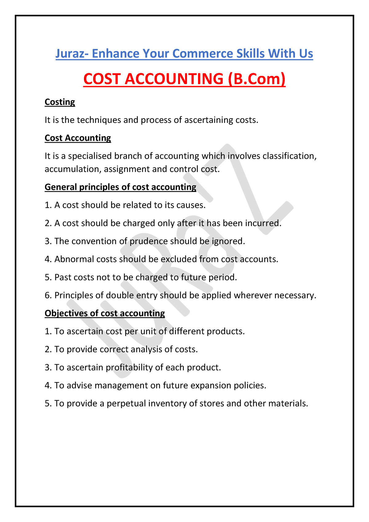 Cost Accounting-Theory Short Notes-By Juraz-Bcom - Juraz- Enhance Your ...