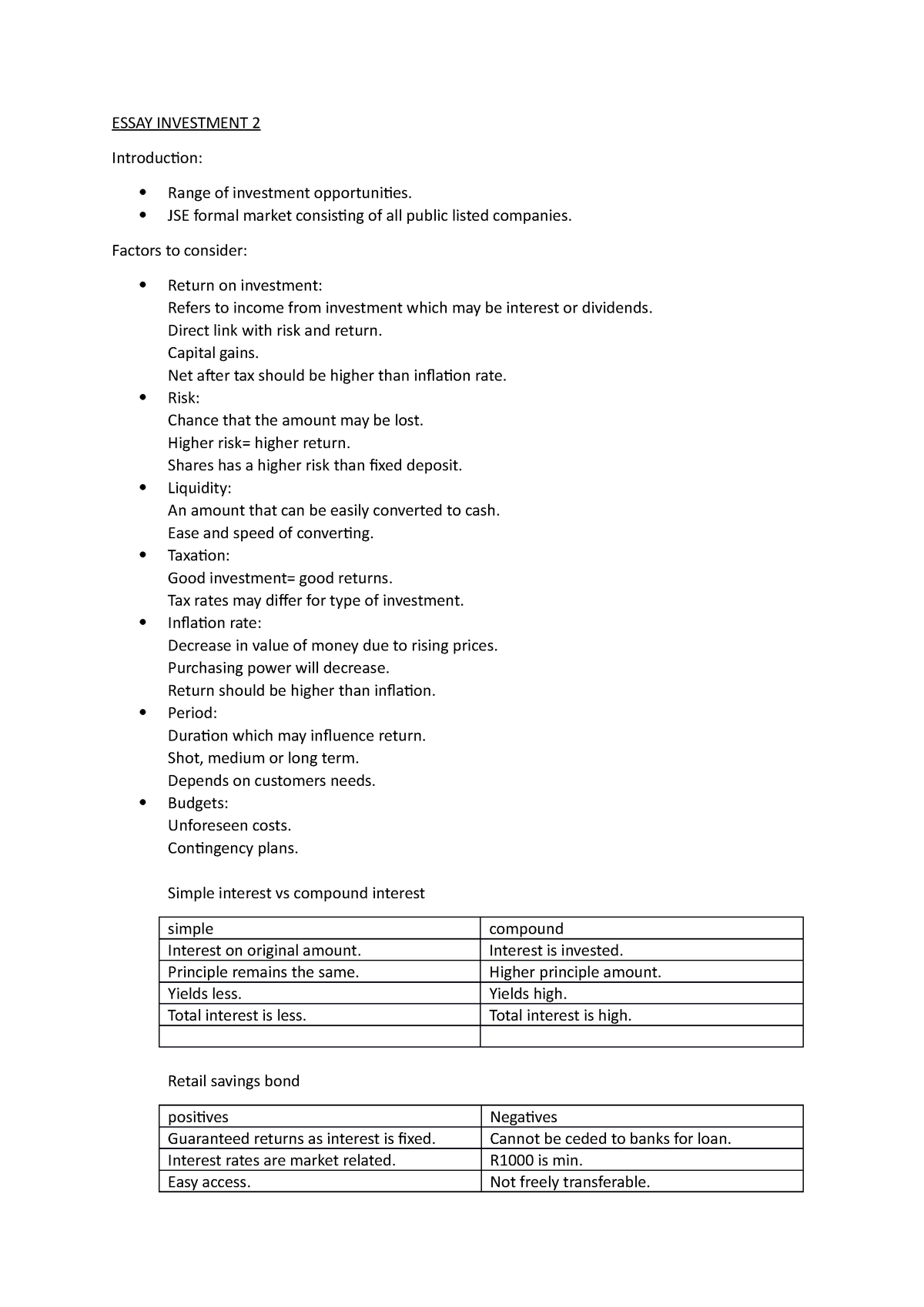 investment essay business studies