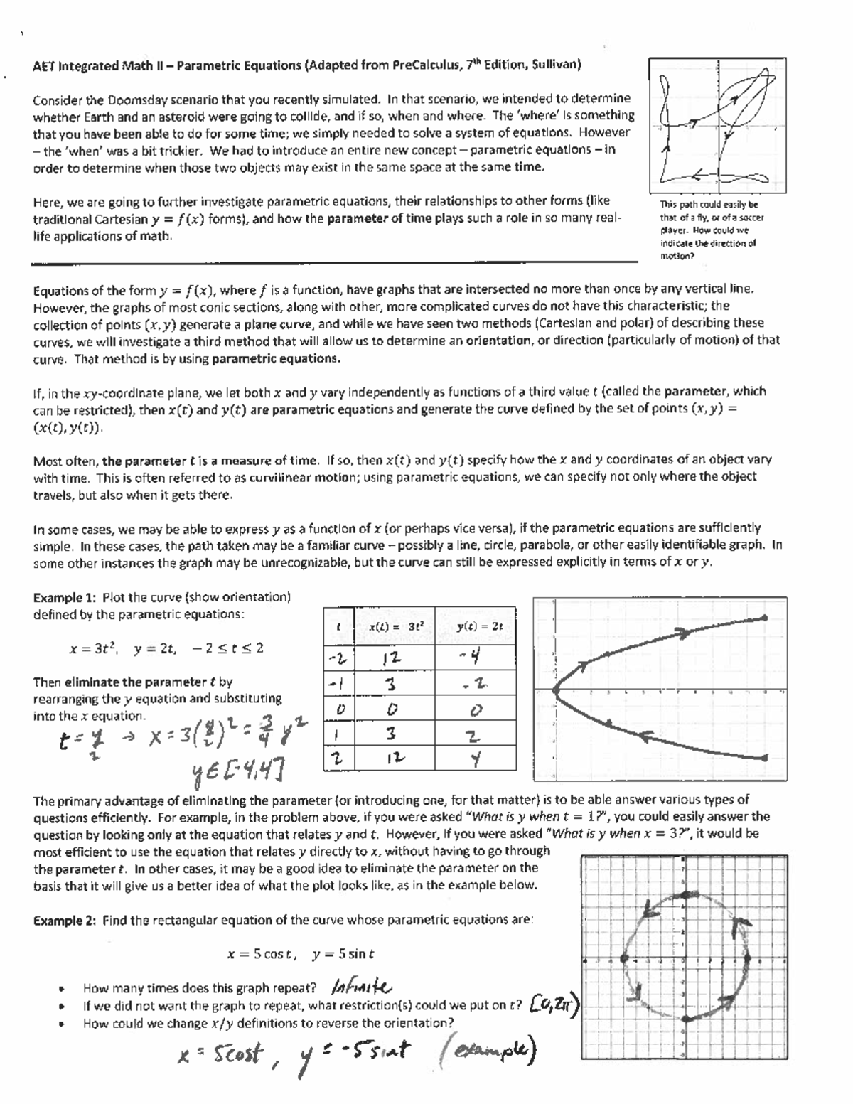 Math+II+-+Parametric+Equations+and+Vectors+Notes+2023+Key - Studocu