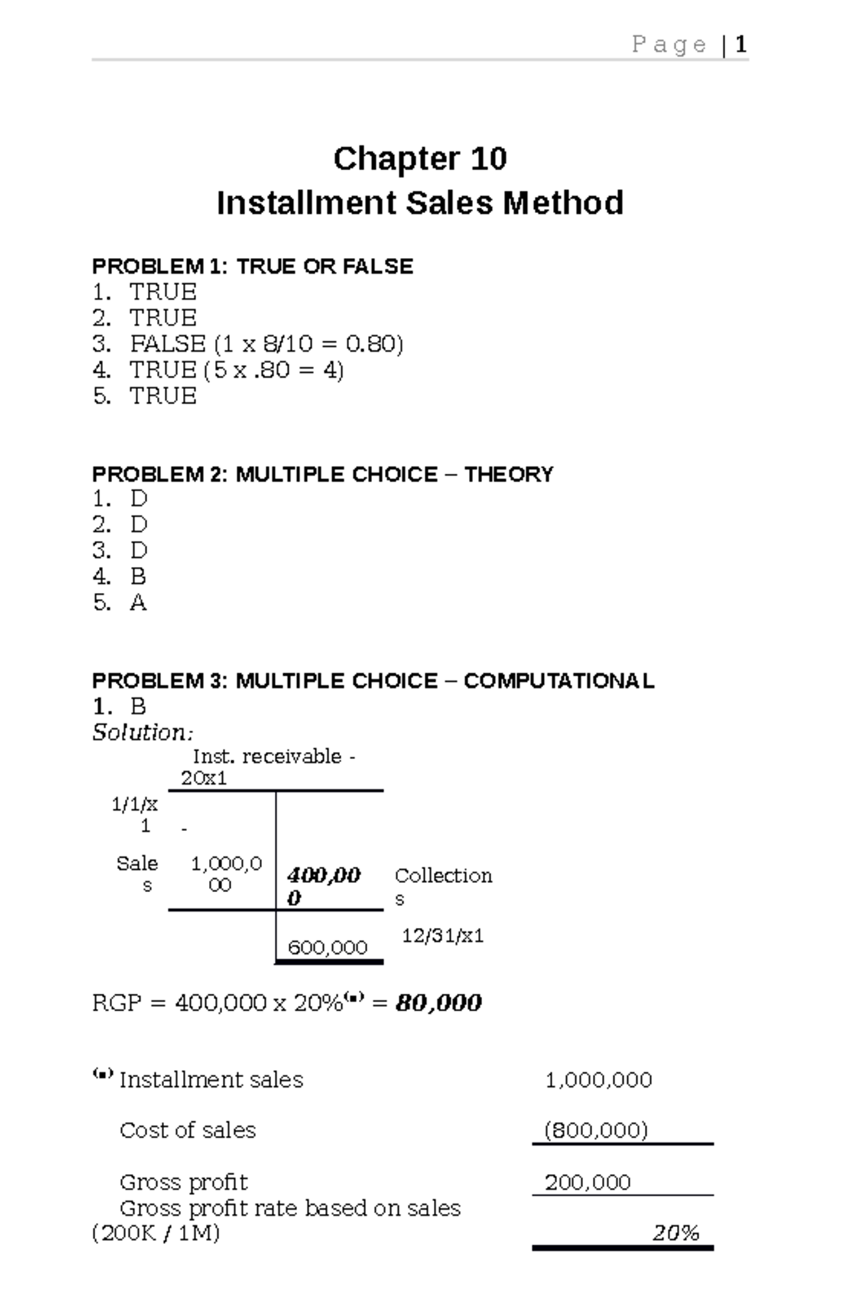 Scribfree Installment sales Chapter 10 Installment Sales Method