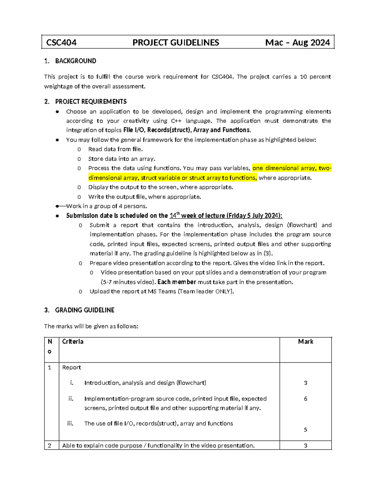 CSC404 project spec - CSC404 PROJECT GUIDELINES Mac – Aug 2024 1 ...