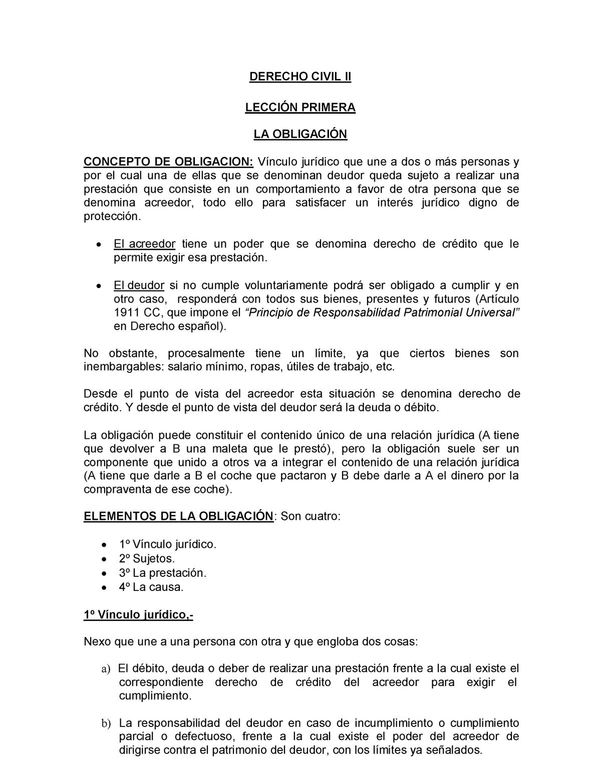 Tema 1 La Obligación Derecho Civil Ii LecciÓn Primera La ObligaciÓn Concepto De Obligacion 9635