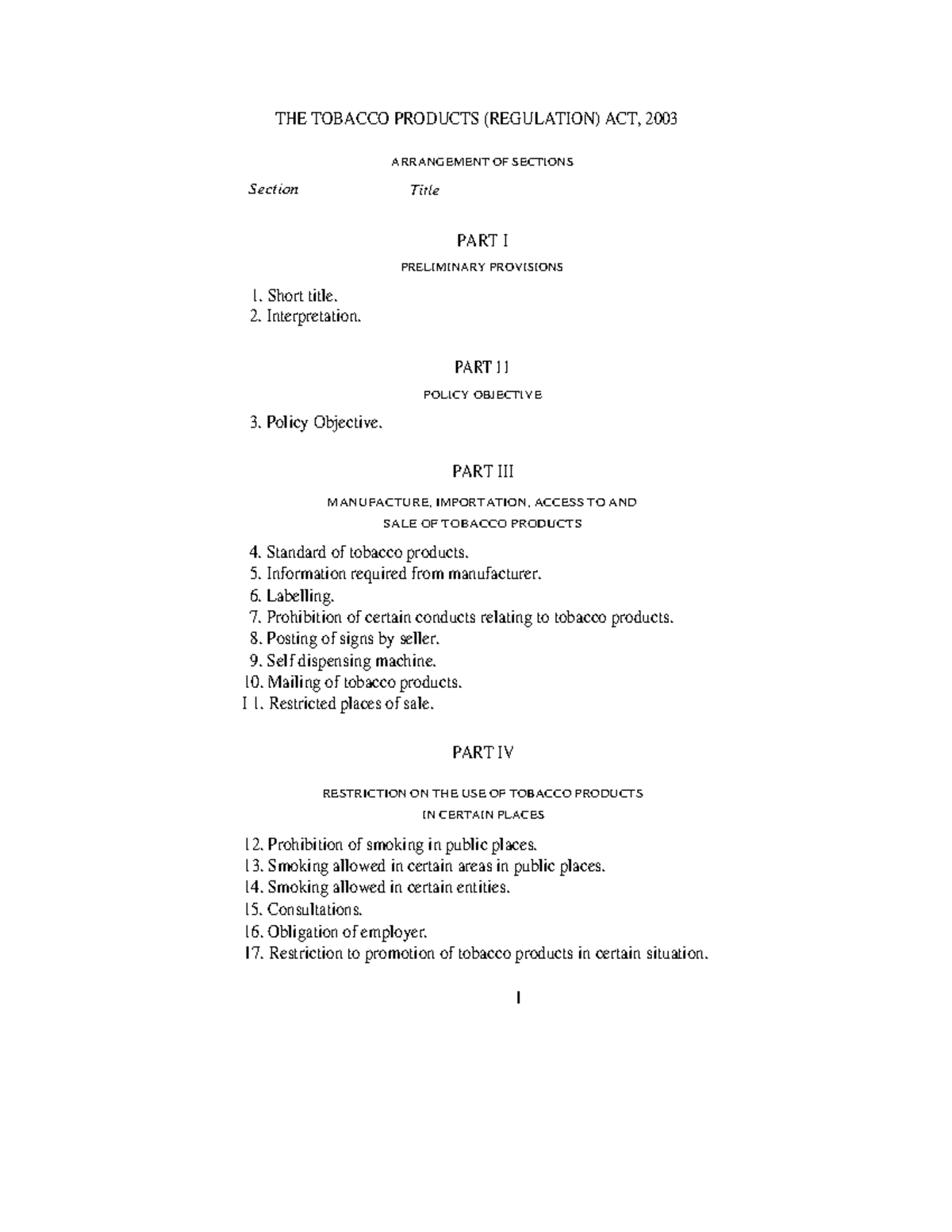 022003 The Tobacco Products (Regulation) Act, 2003 THE TOBACCO