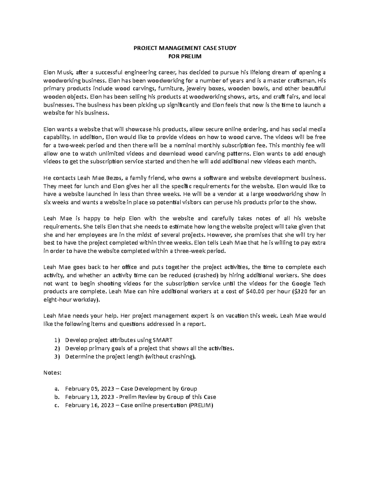 Project Management CASE Study for Prelim - PROJECT MANAGEMENT CASE ...