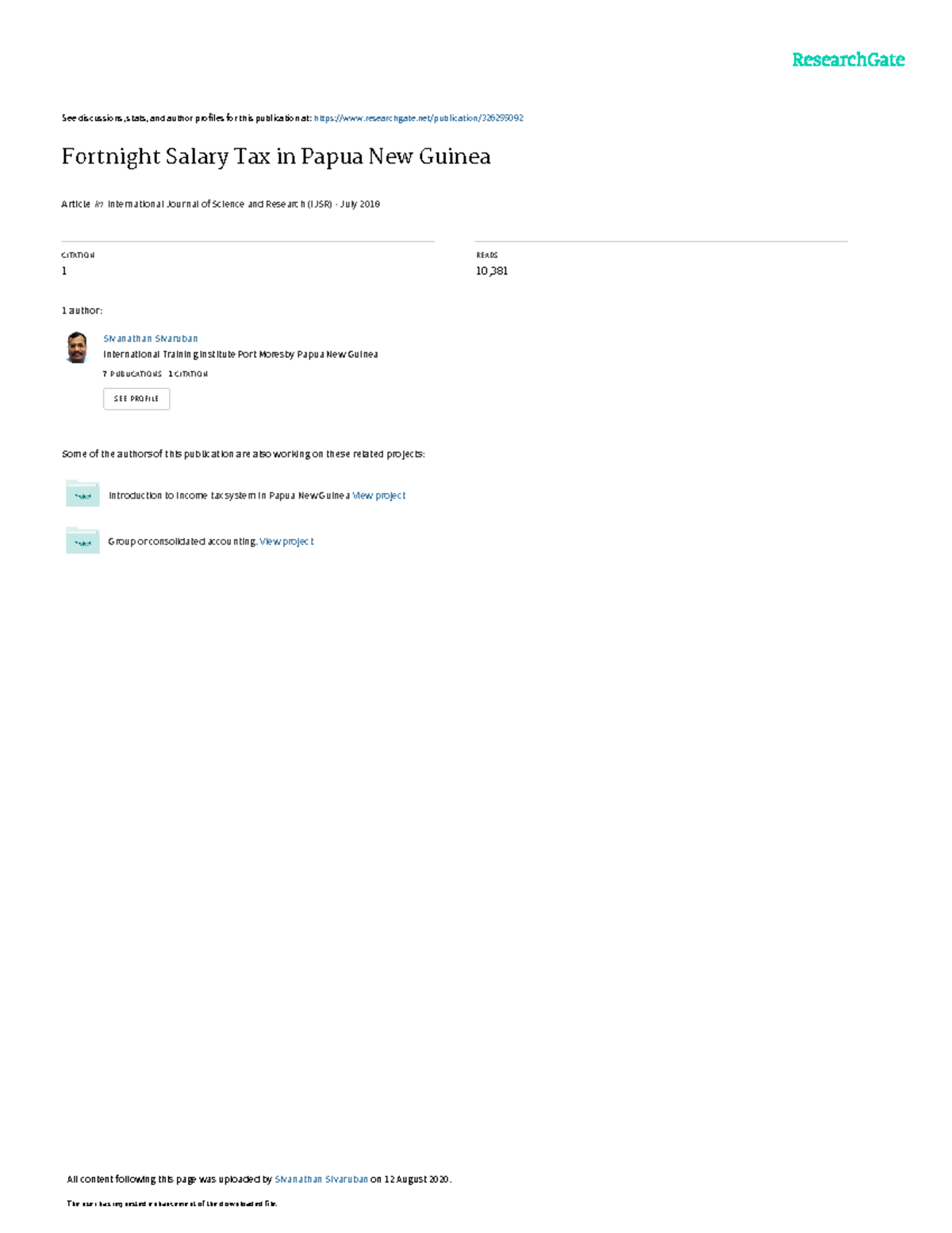 ACrtical Analysisonfortnightsalarytaxin Papua New Guinea - See discussions,  stats, and author - StuDocu