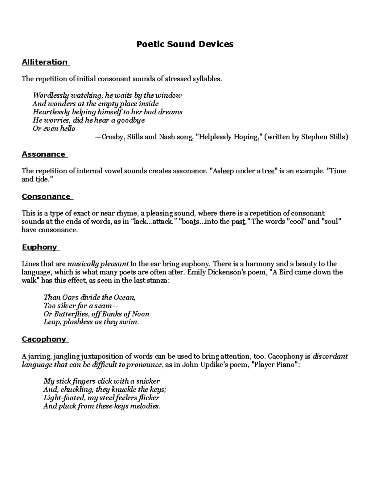 Poetic Sound Devices English 110 2022 Poetic Sound Devices Alliteration The repetition of
