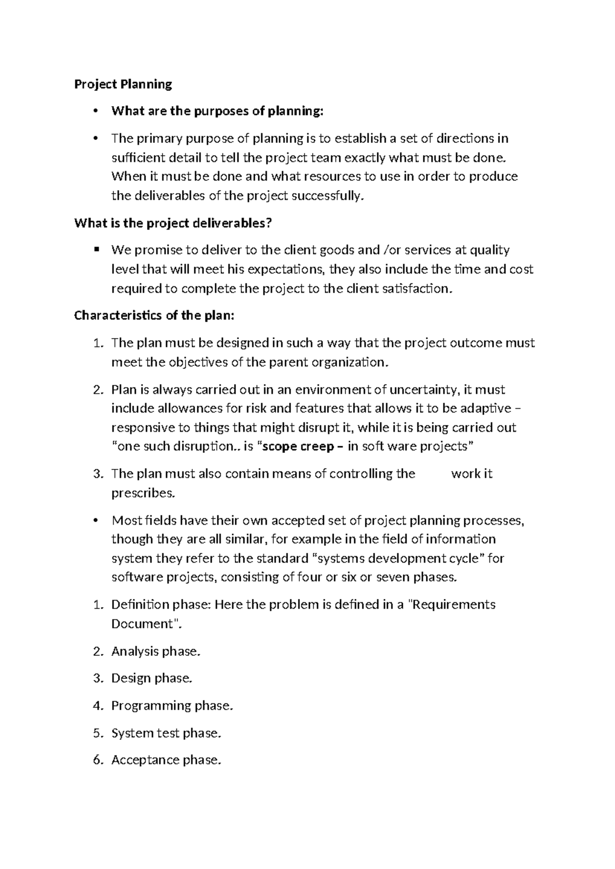 Project Planning - good - Project Planning What are the purposes of ...