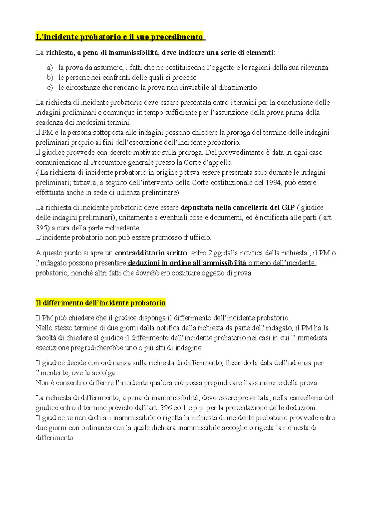 L’incidente Probatorio E Il Suo Procedimento, Diritto Processuale ...