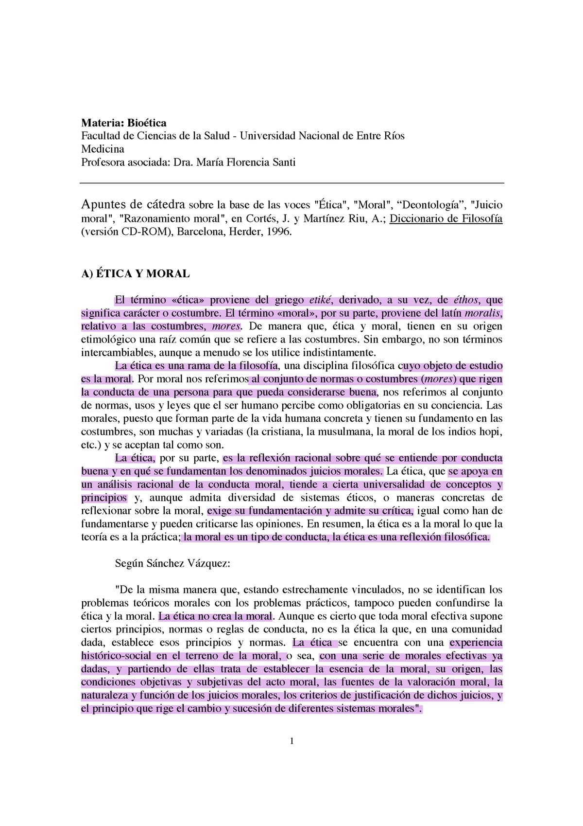 Diccionario De Filosofía Ética Y Moral 1 Materia Bioética Facultad De Ciencias De La Salud 4841