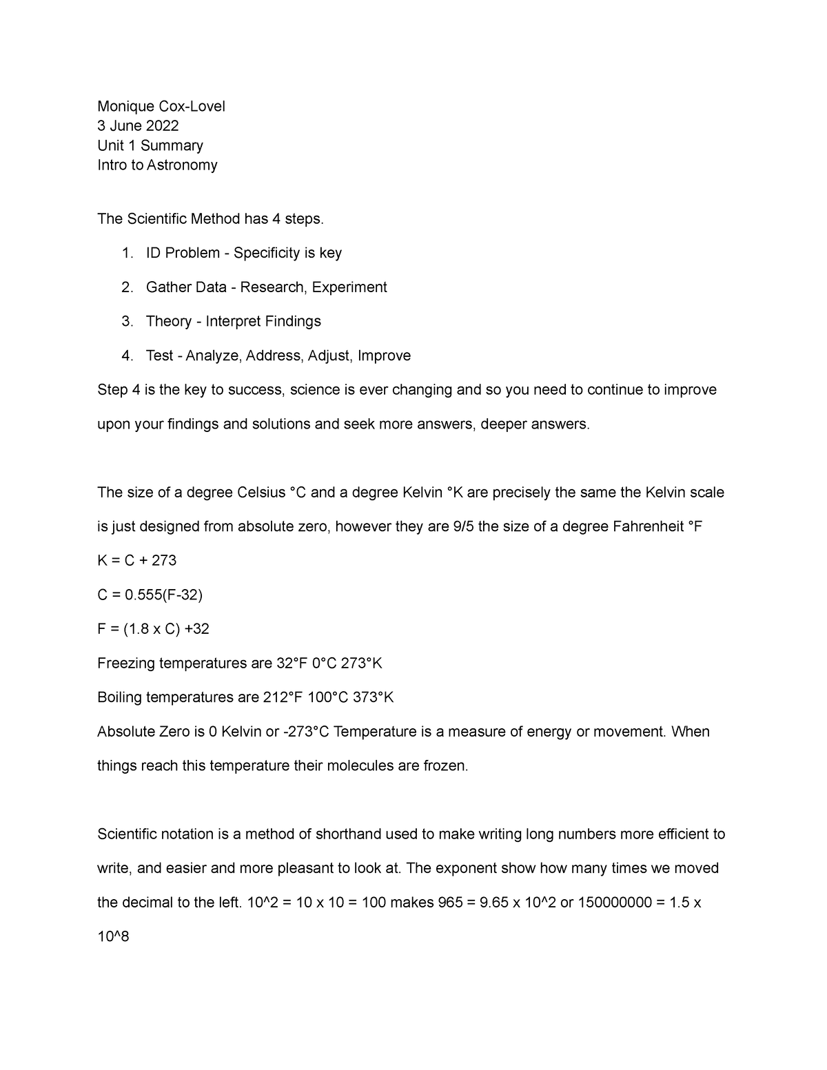 Unit 2 Summary Chapter 2 Astronomy Monique Cox Lovel 3 June 2022 Unit 1 Summary Intro To 7307