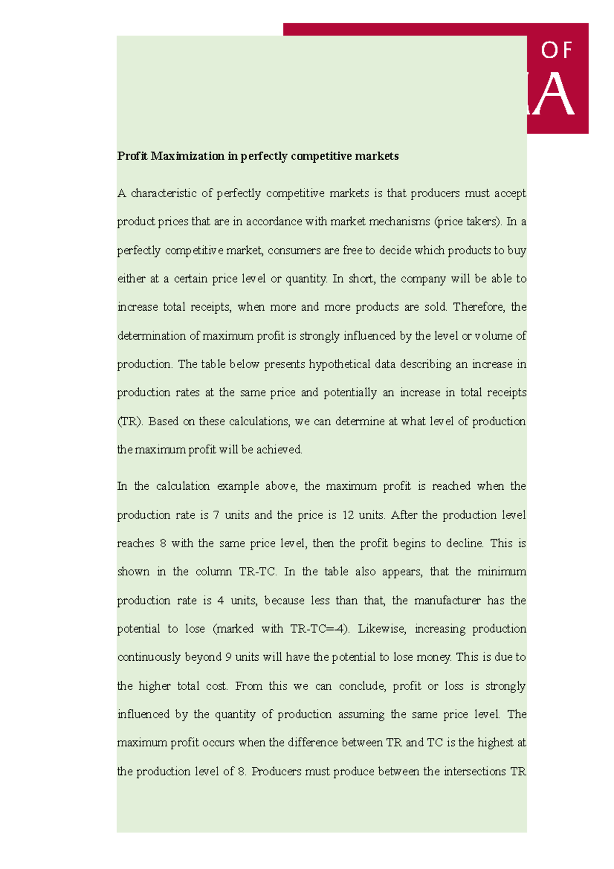 Documents Economics - Profit Maximization in perfectly competitive ...
