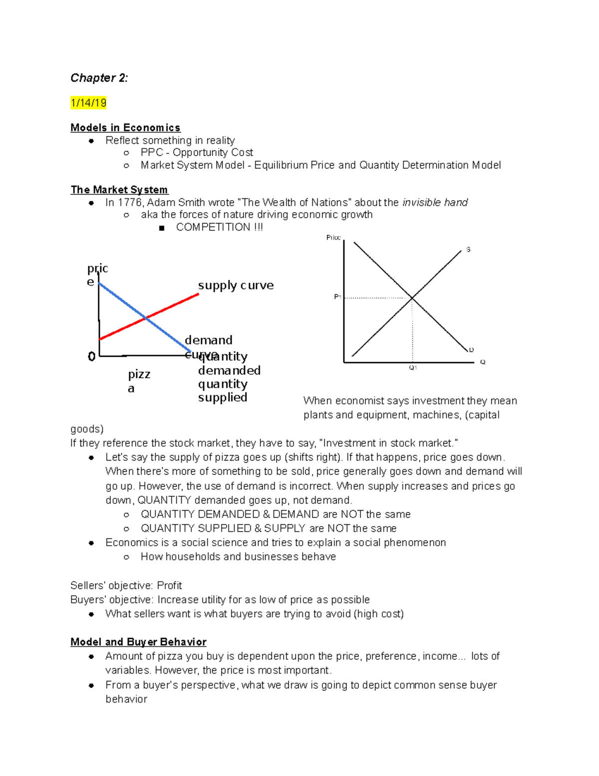 Chapter 2 - CH2 Notes - Chapter 2: 1/14/ Models In Economics Reflect ...