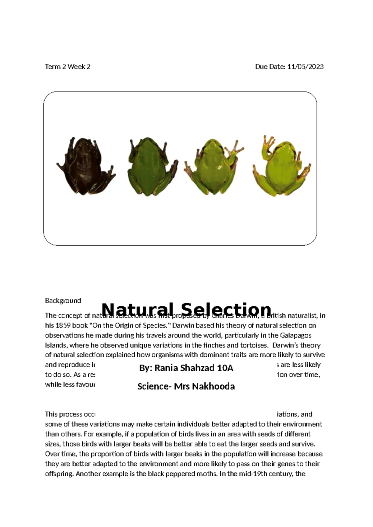 Natural selection - " Darwin based his theory of natural selection on ...